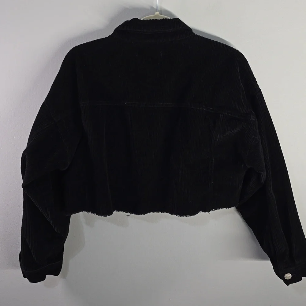 Forever 21 Black Ribbed Corduroy Crop Jacket Button Up Women's Size Small Black7